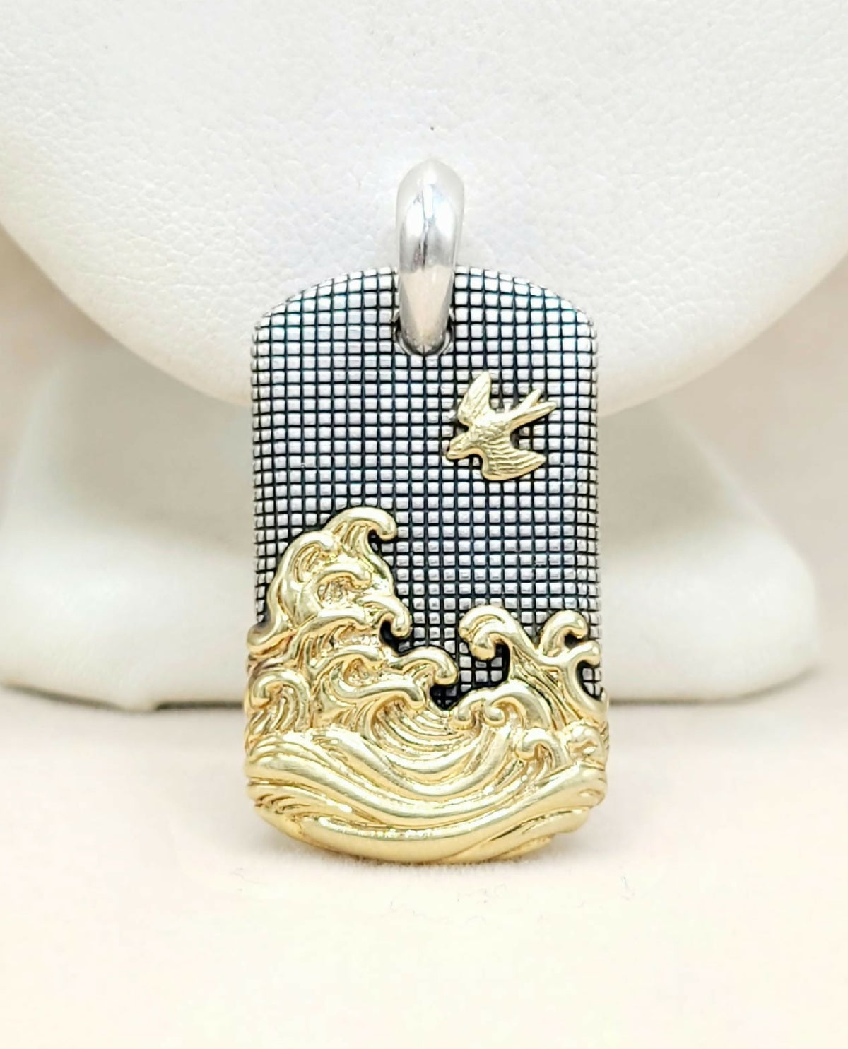 David Yurman Waves Tag Pendant Sterling Silver 18K Gold 35mm