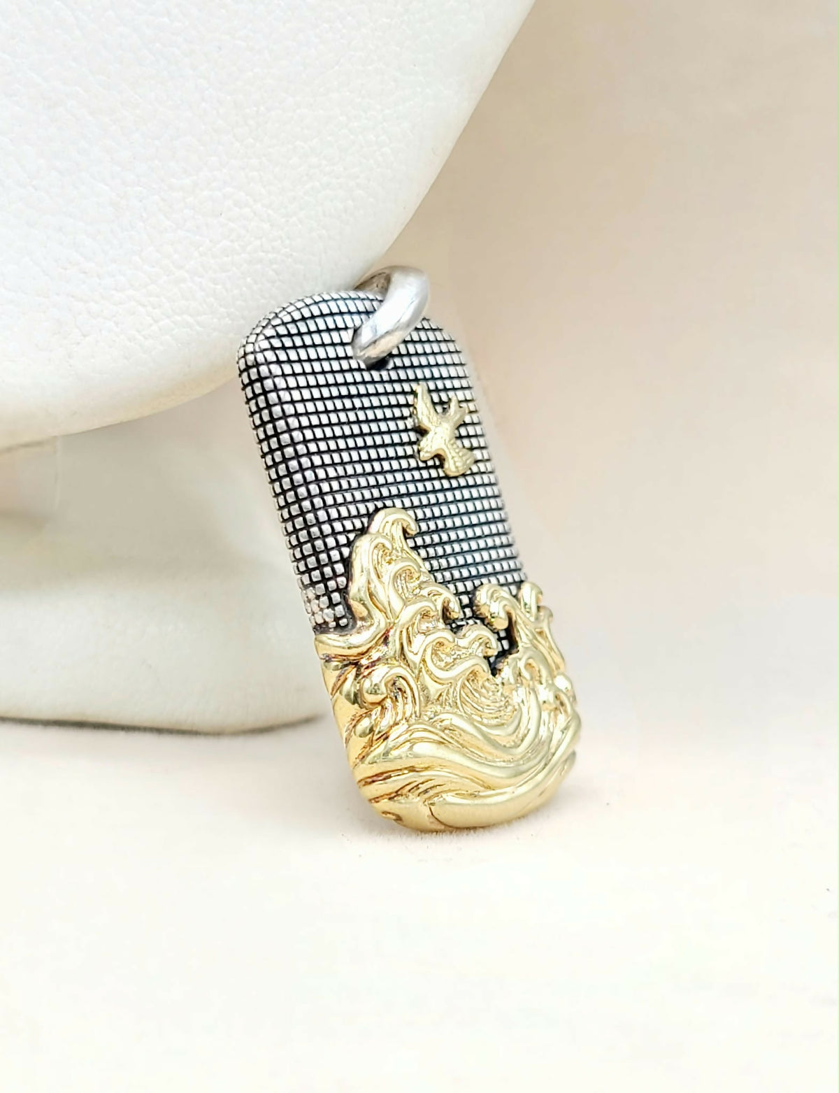 David Yurman Waves Tag Pendant Sterling Silver 18K Gold 35mm