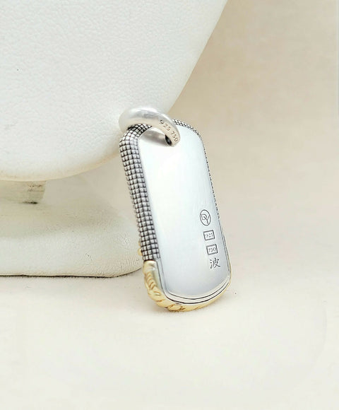 back view David Yurman Waves Tag Pendant Sterling Silver 18K Gold 35mm