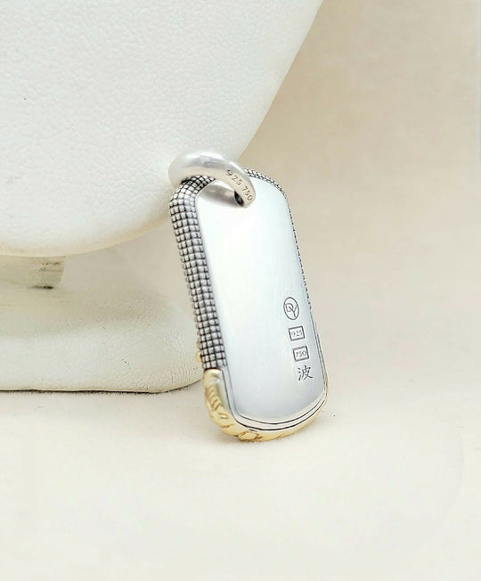 back view David Yurman Waves Tag Pendant Sterling Silver 18K Gold 35mm