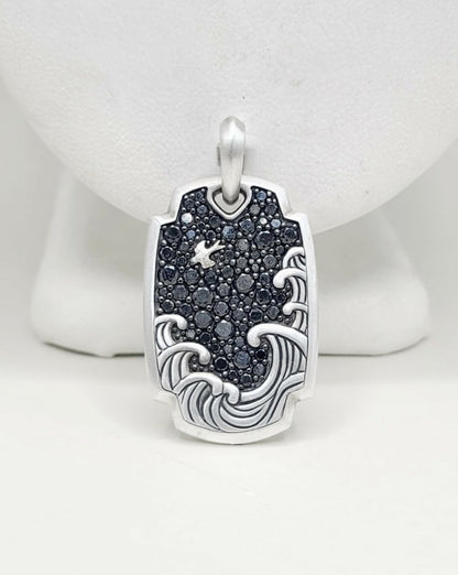 David Yurman Waves Tag Pendant With Pave Black Diamonds In Sterling Silver