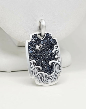 David Yurman Waves Tag Pendant With Pave Black Diamonds In Sterling Silver
