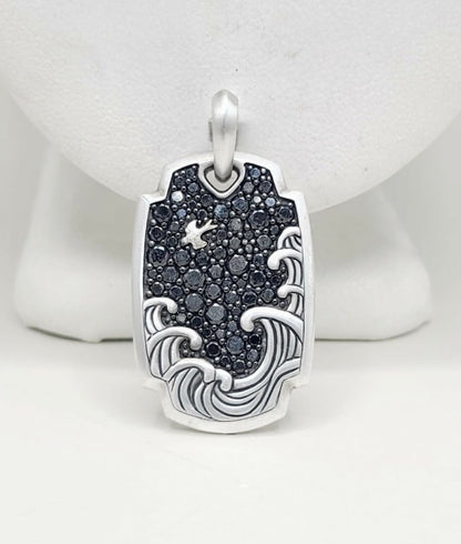 David Yurman Waves Tag Pendant With Pave Black Diamonds In Sterling Silver