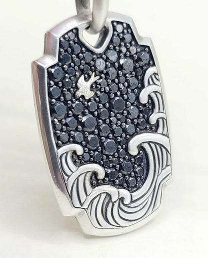 David Yurman Waves Tag Pendant With Pave Black Diamonds In Sterling Silver