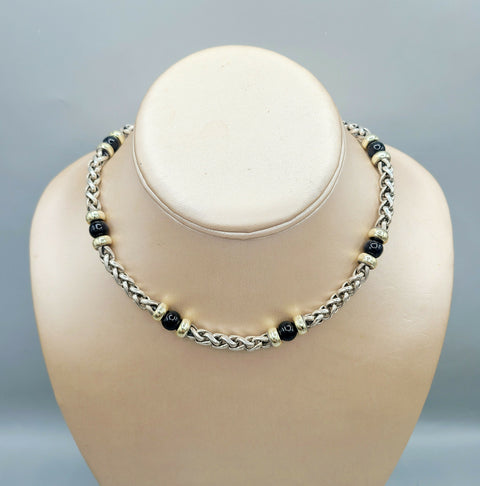  David Yurman Wheat Chain Black Onyx Gold Station Necklace
