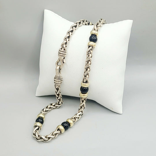  David Yurman Wheat Chain Black Onyx Gold Station Necklace