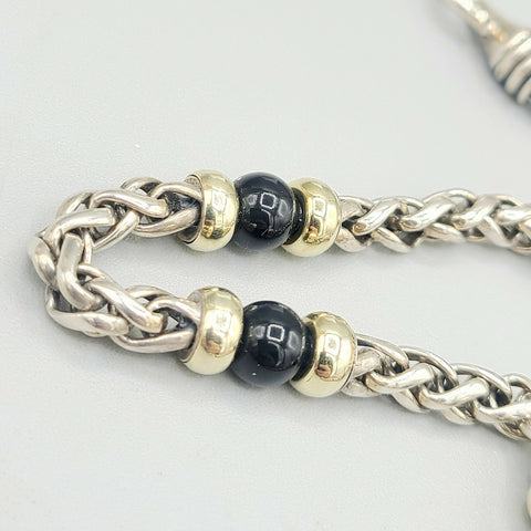  David Yurman Wheat Chain Black Onyx Gold Station Necklace