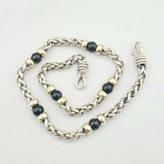  David Yurman Wheat Chain Black Onyx Gold Station Necklace
