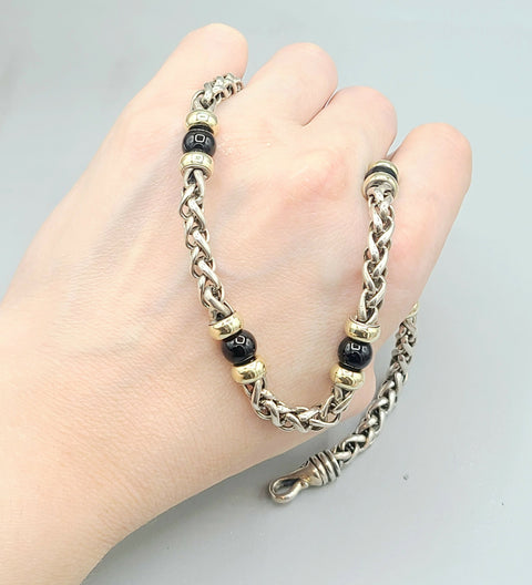  David Yurman Wheat Chain Black Onyx Gold Station Necklace