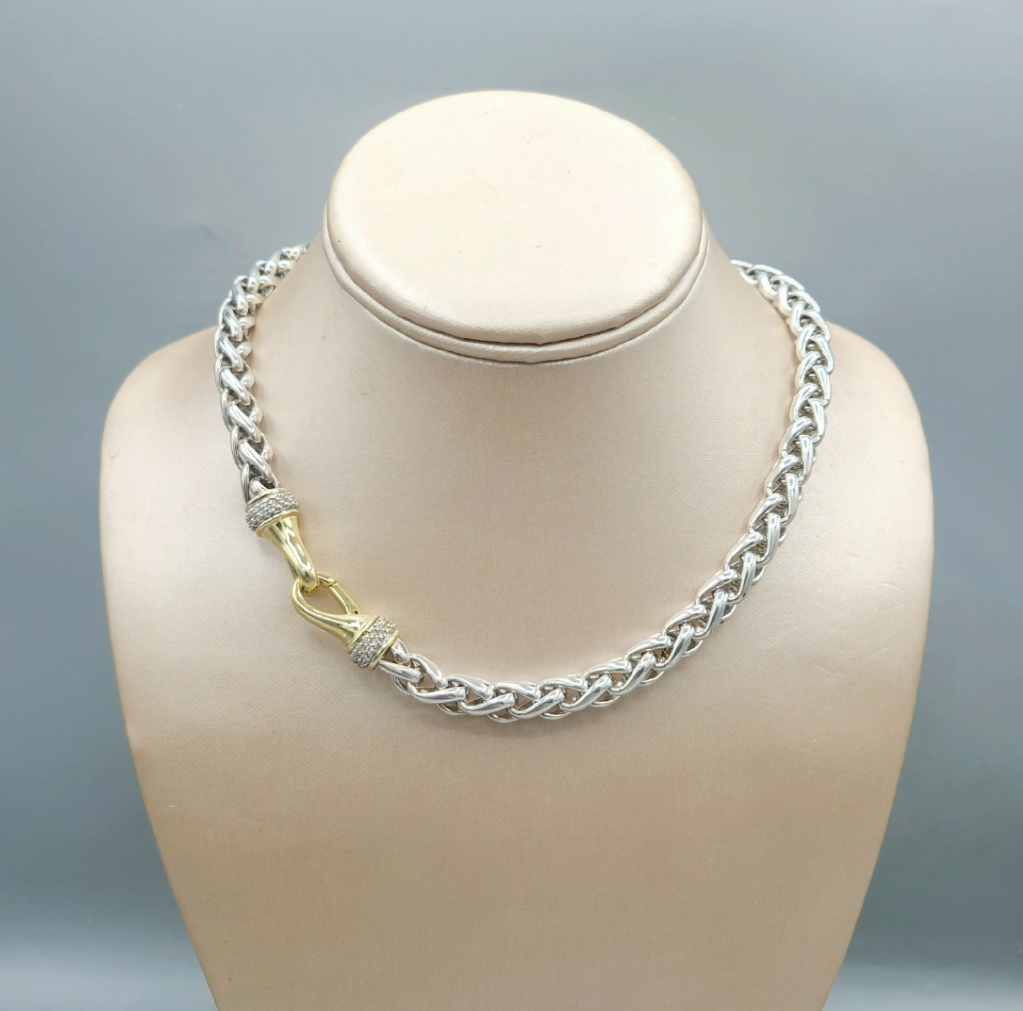  David Yurman Wheat Chain Diamond Gold Necklace, 8mm