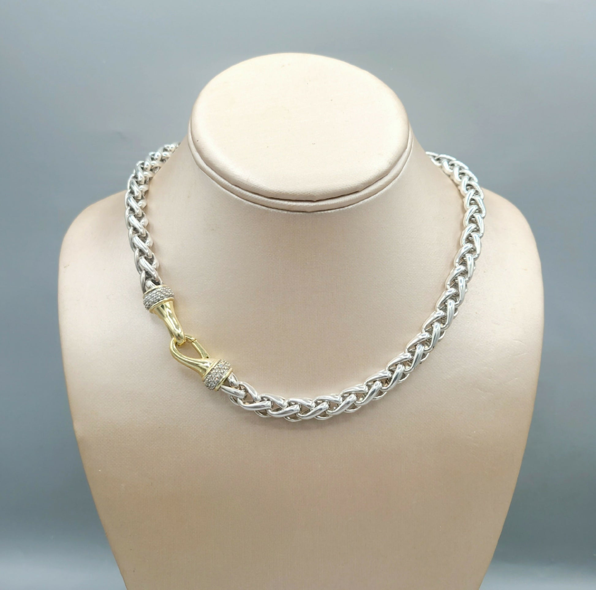  David Yurman Wheat Chain Diamond Gold Necklace, 8mm
