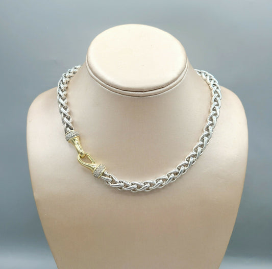 David Yurman Wheat Chain Diamond Gold Necklace 8mm	  AYW Luxury