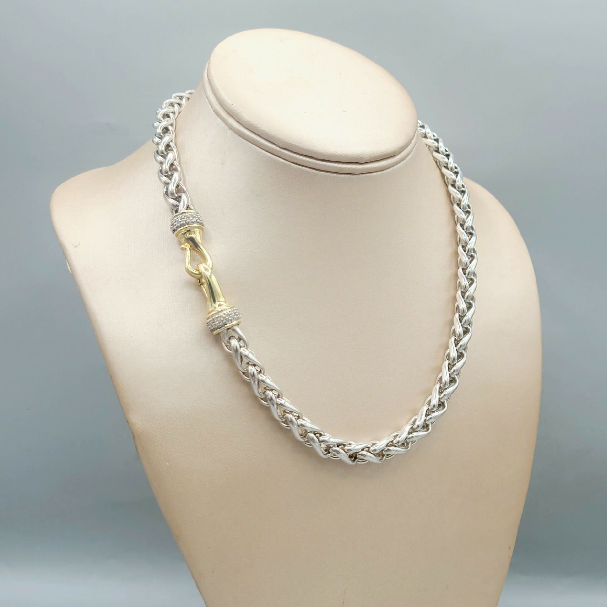  David Yurman Wheat Chain Diamond Gold Necklace, 8mm