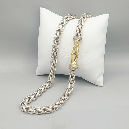  David Yurman Wheat Chain Diamond Gold Necklace, 8mm