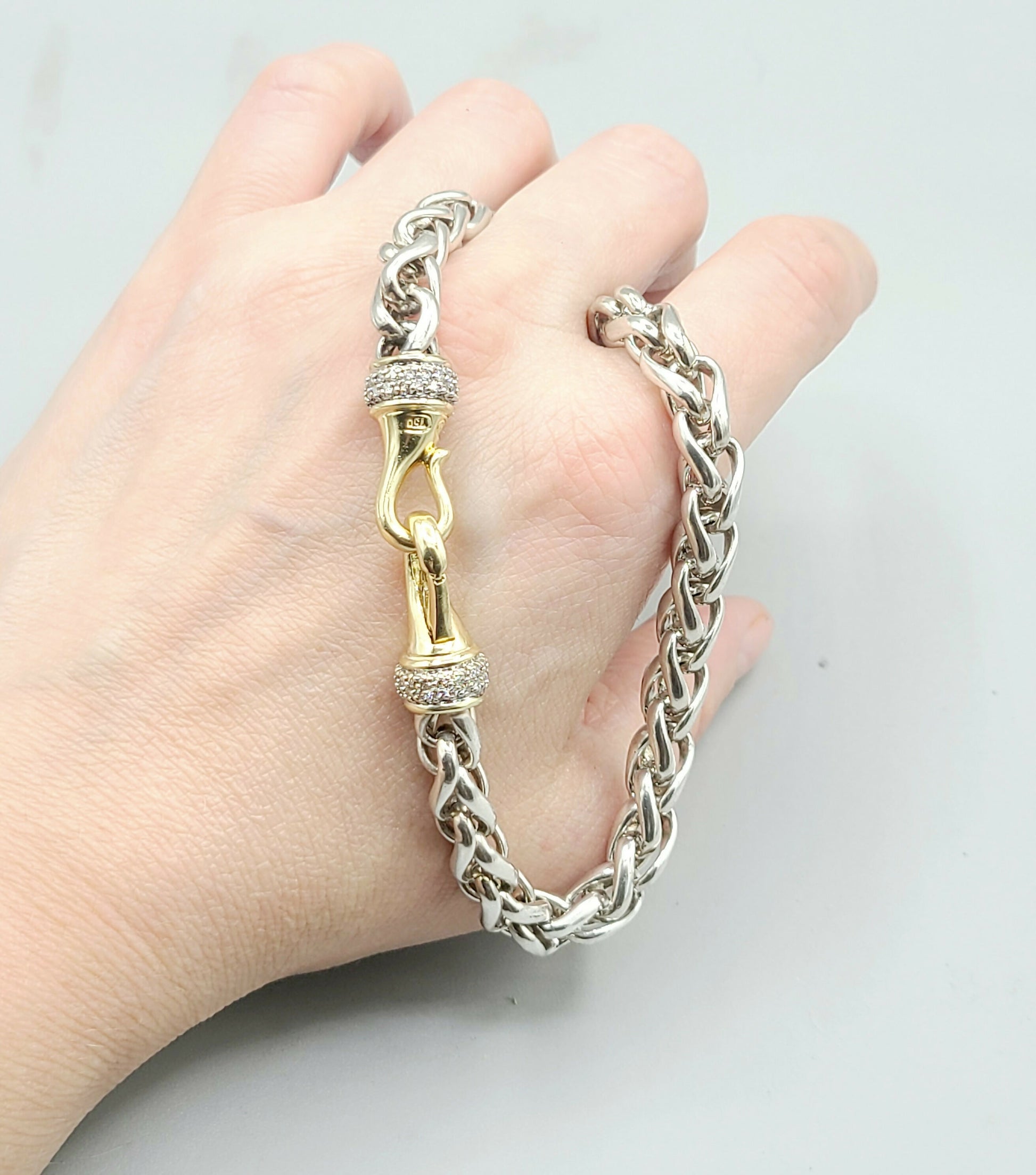  David Yurman Wheat Chain Diamond Gold Necklace, 8mm