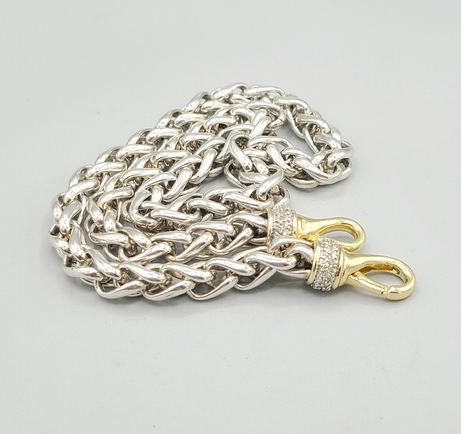  David Yurman Wheat Chain Diamond Gold Necklace, 8mm