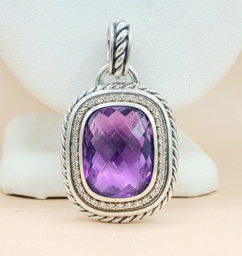  David Yurman Wheaton-20×15-Amethyst-& Diamond-Pendant-