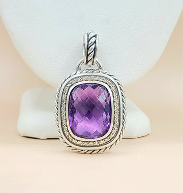  David Yurman Wheaton-20×15-Amethyst-& Diamond-Pendant-