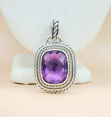  David Yurman Wheaton-20×15-Amethyst-& Diamond-Pendant-