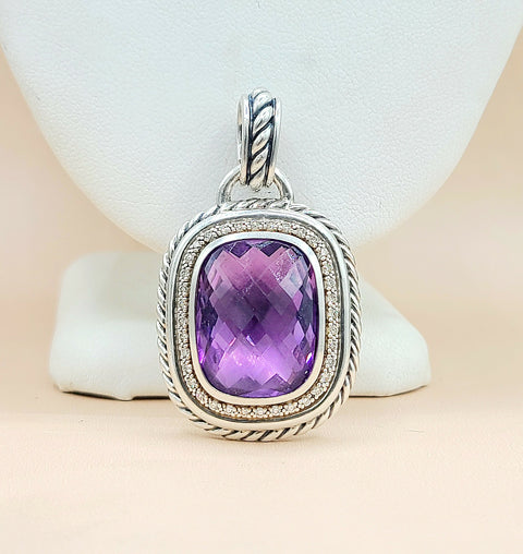  David Yurman Wheaton-20×15-Amethyst-& Diamond-Pendant-