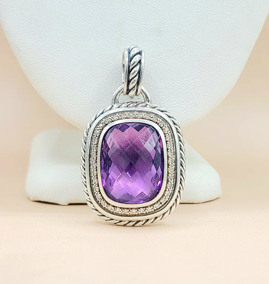  David Yurman Wheaton-20×15-Amethyst-& Diamond-Pendant-