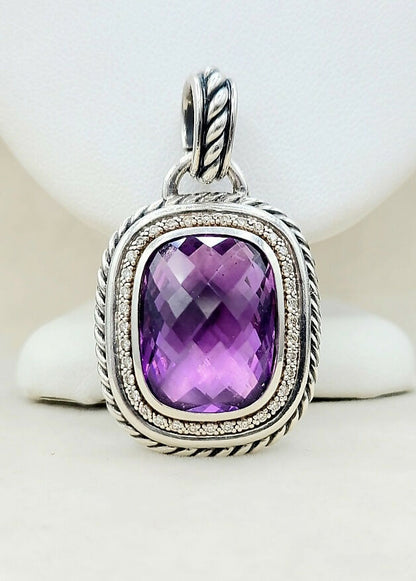  David Yurman Wheaton-20×15-Amethyst-& Diamond-Pendant-