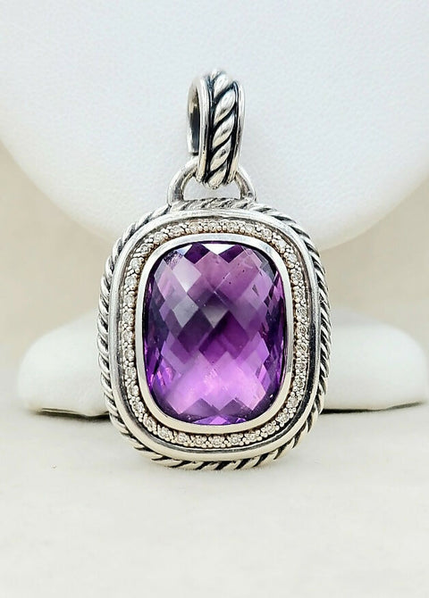  David Yurman Wheaton-20×15-Amethyst-& Diamond-Pendant-