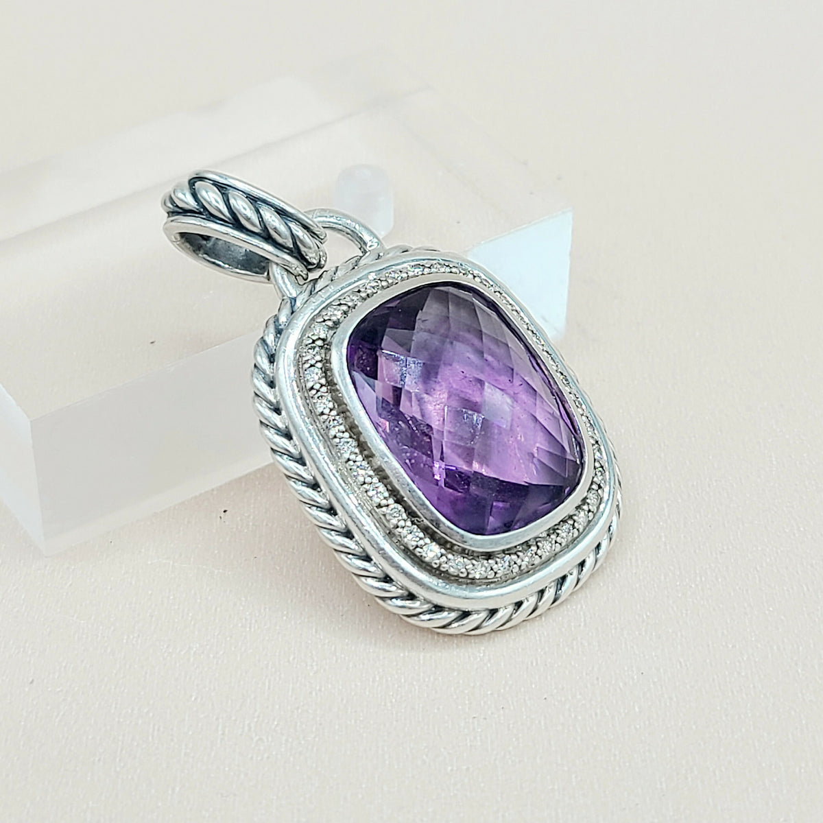  David Yurman Wheaton-20×15-Amethyst-& Diamond-Pendant-