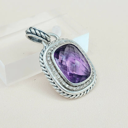  David Yurman Wheaton-20×15-Amethyst-& Diamond-Pendant-