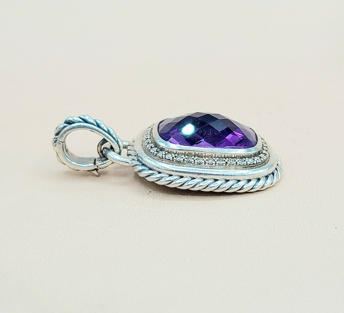  David Yurman Wheaton-20×15-Amethyst-& Diamond-Pendant-