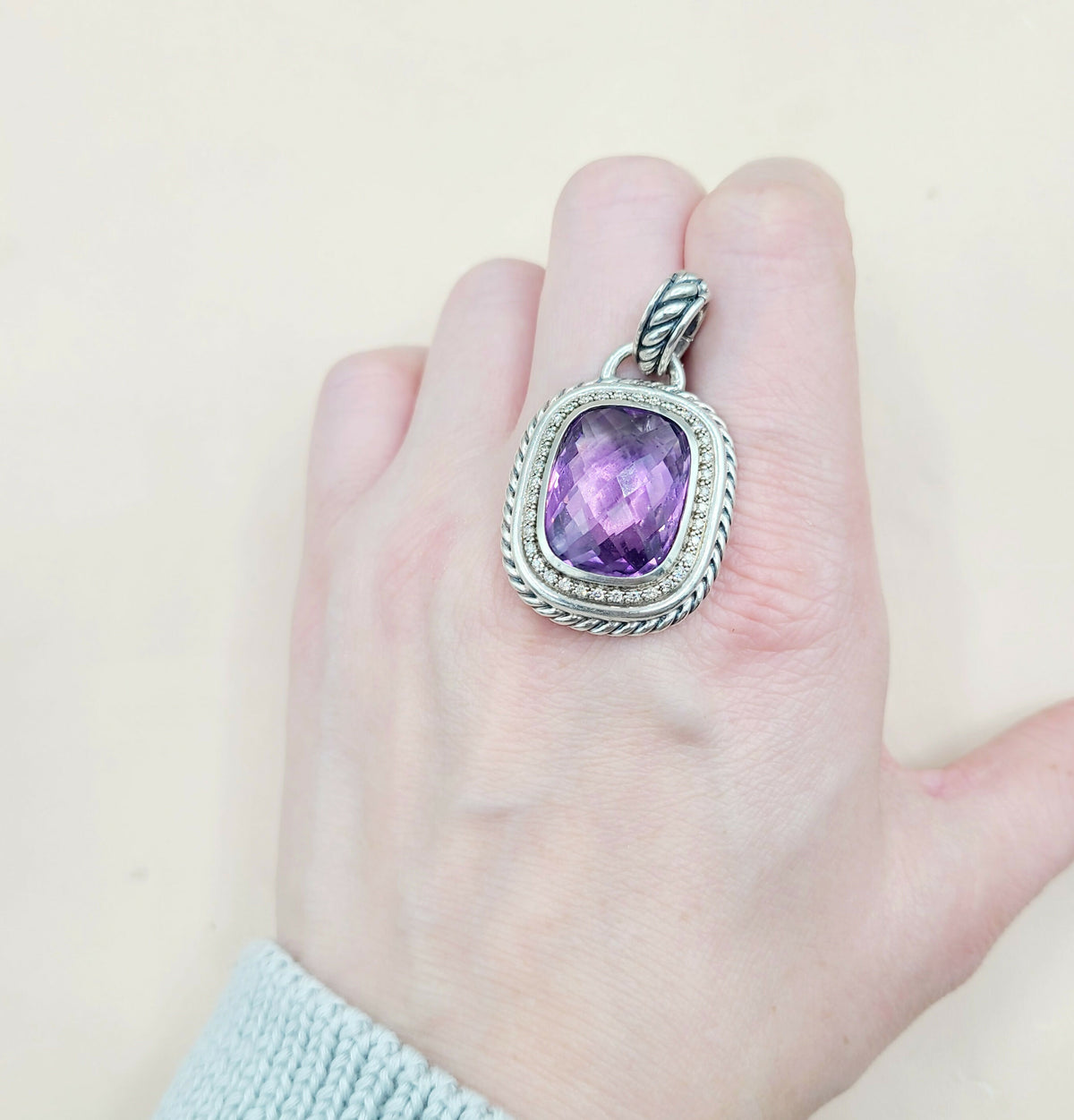  David Yurman Wheaton-20×15-Amethyst-& Diamond-Pendant-