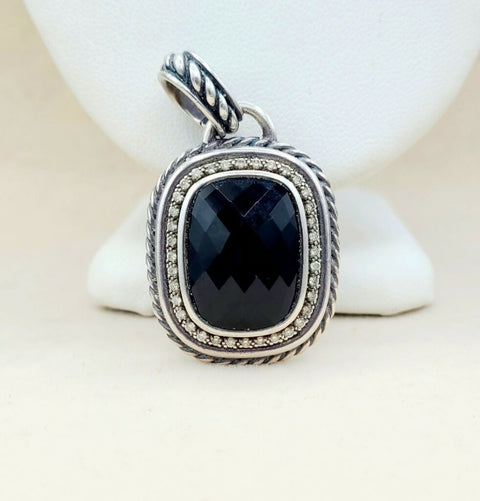  David Yurman Wheaton 20×15 Black Onyx Diamond Pendant Enhancer