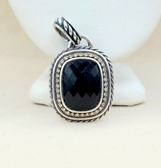 David Yurman Wheaton 20×15 Black Onyx Diamond Pendant Enhancer