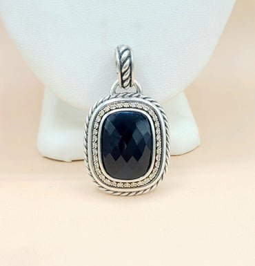  David Yurman Wheaton 20×15 Black Onyx Diamond Pendant Enhancer