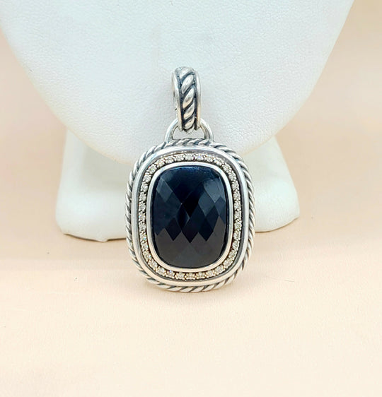  David Yurman Wheaton 20×15 Black Onyx Diamond Pendant Enhancer