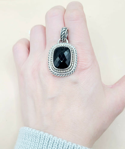  David Yurman Wheaton 20×15 Black Onyx Diamond Pendant Enhancer