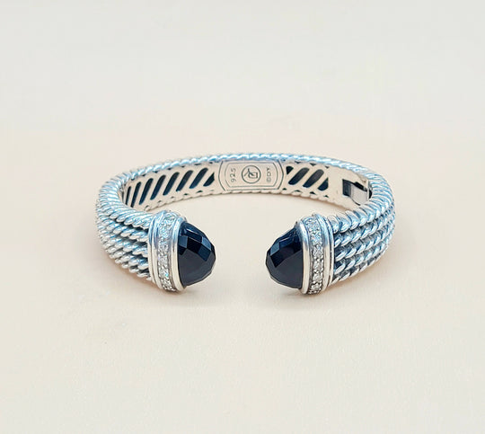  David Yurman-Wheaton-Cuff-Black Onyx Diamond Bracelet