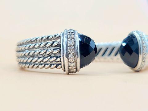  David Yurman-Wheaton-Cuff-Black Onyx Diamond Bracelet