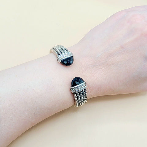  David Yurman-Wheaton-Cuff-Black Onyx Diamond Bracelet