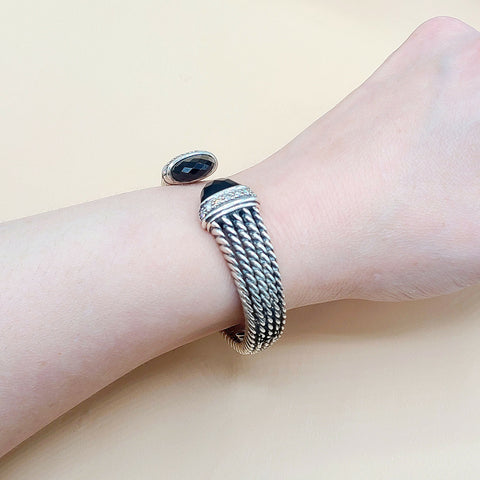  David Yurman-Wheaton-Cuff-Black Onyx Diamond Bracelet
