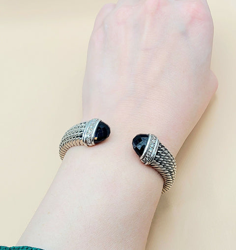  David Yurman-Wheaton-Cuff-Black Onyx Diamond Bracelet
