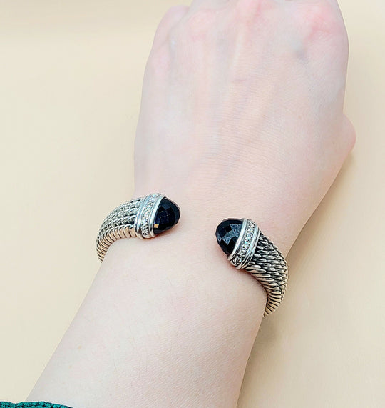  David Yurman-Wheaton-Cuff-Black Onyx Diamond Bracelet