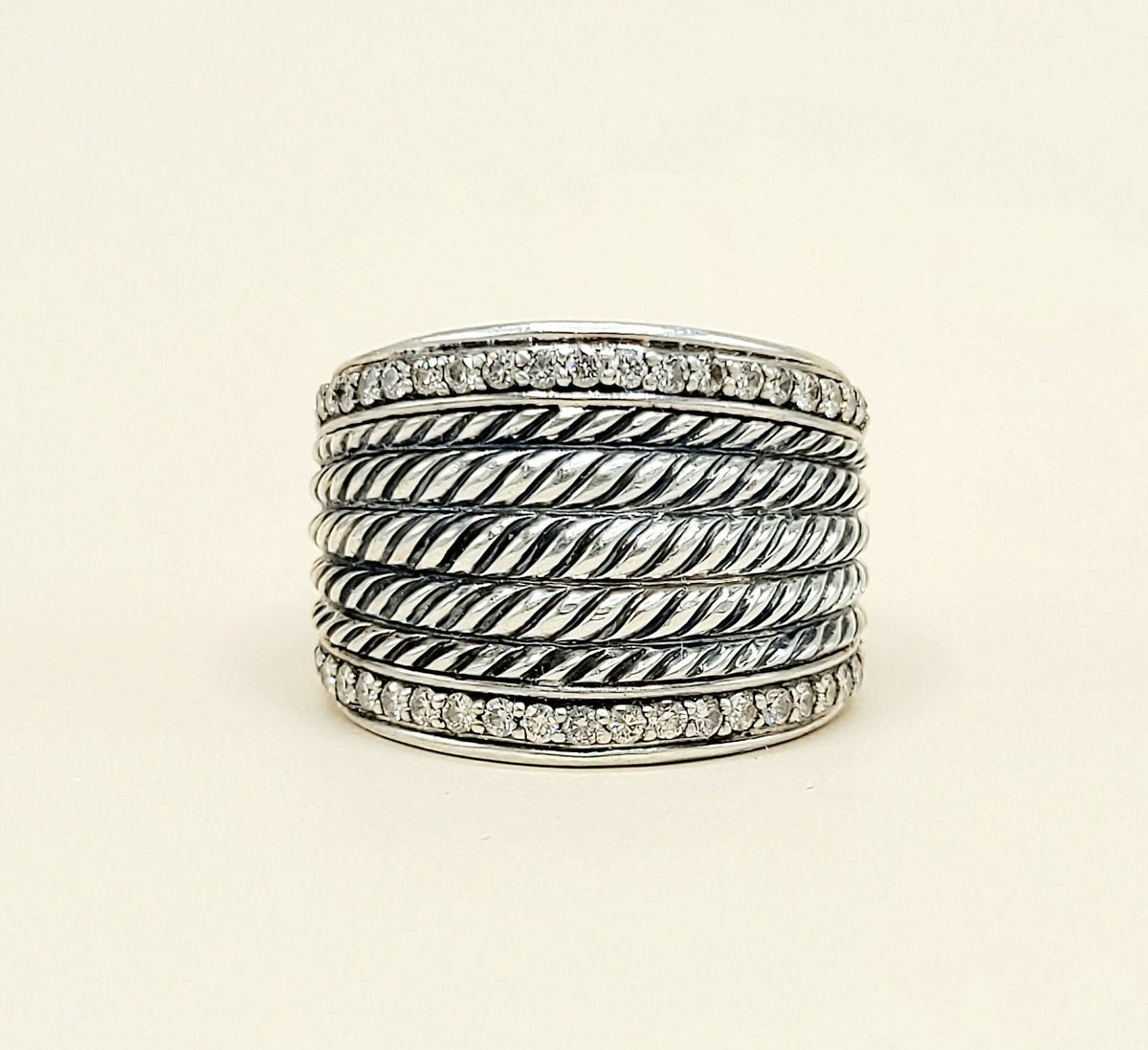 David Yurman Wheaton Diamond Band Ring Sterling Silver 0.49 TCW 17mm Size 7