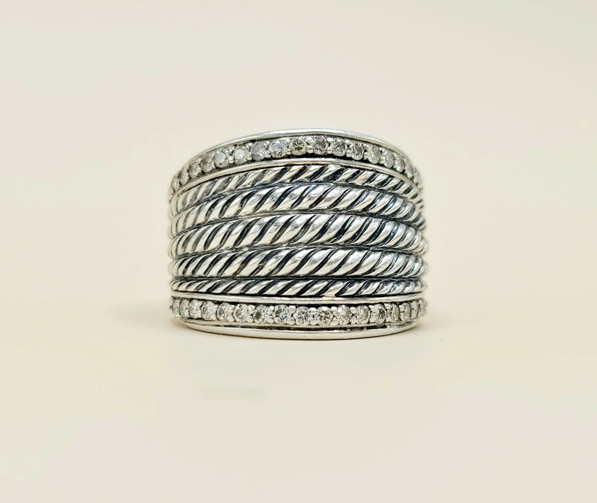 David Yurman Wheaton Diamond Band Ring Sterling Silver 0.49 TCW 17mm Size 7