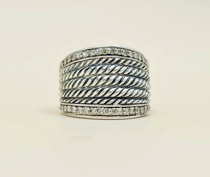 David Yurman Wheaton Diamond Band Ring Sterling Silver 0.49 TCW 17mm Size 7