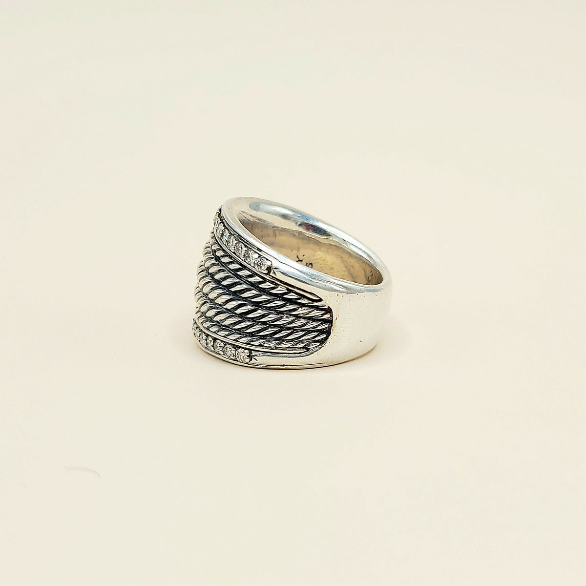 David Yurman Wheaton Diamond Band Ring Sterling Silver 0.49 TCW 17mm Size 7