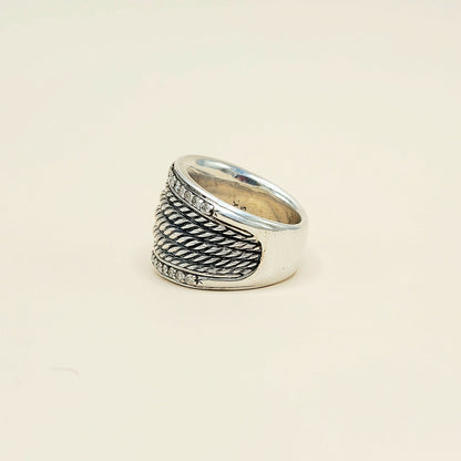 David Yurman Wheaton Diamond Band Ring Sterling Silver 0.49 TCW 17mm Size 7