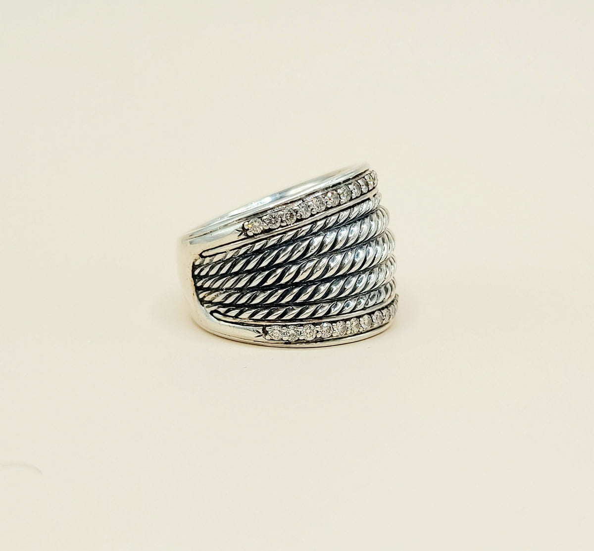 David Yurman Wheaton Diamond Band Ring Sterling Silver 0.49 TCW 17mm Size 7