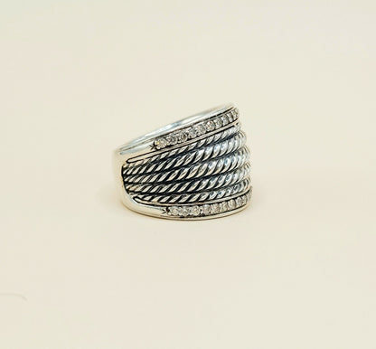 David Yurman Wheaton Diamond Band Ring Sterling Silver 0.49 TCW 17mm Size 7