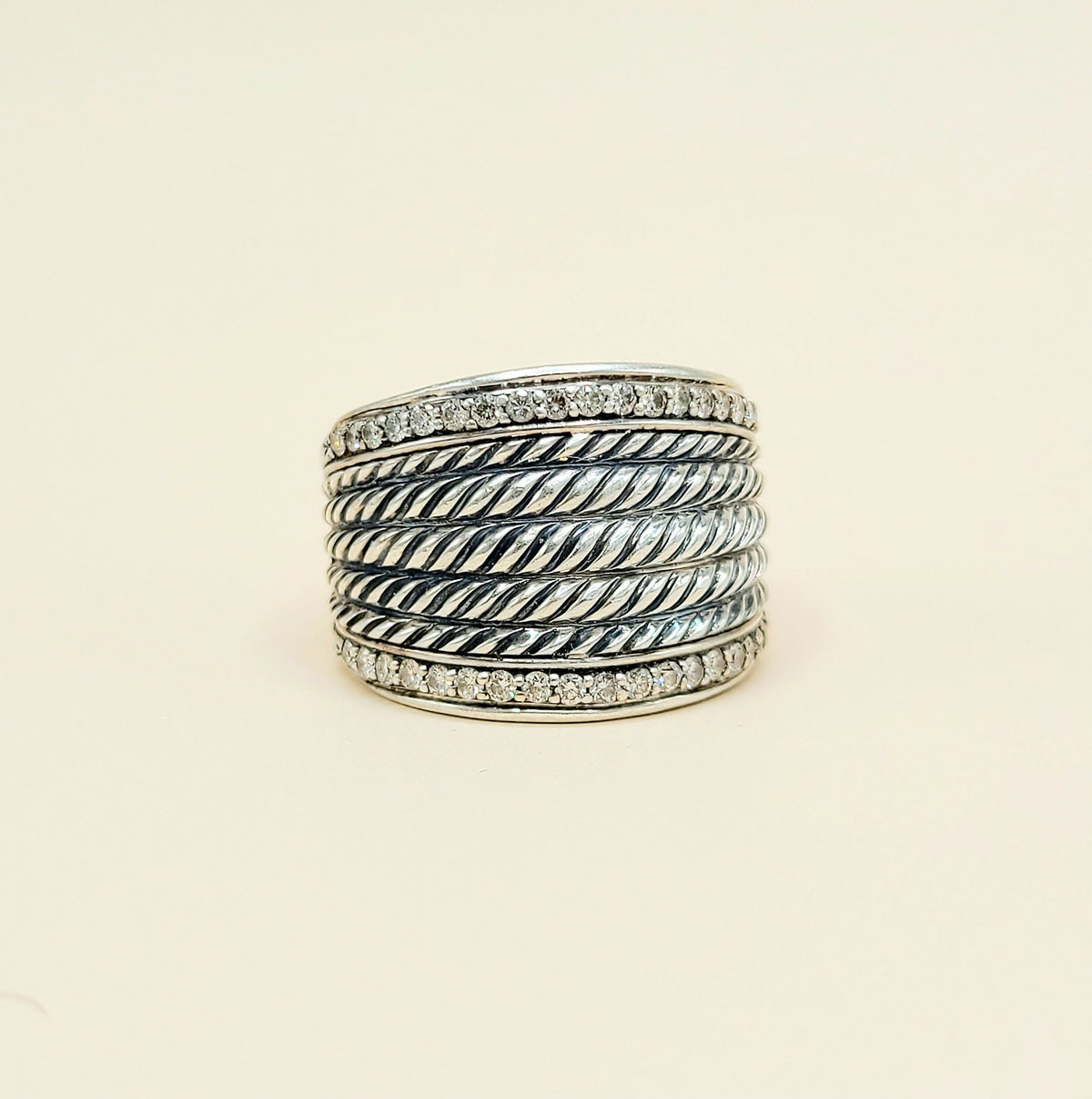 David Yurman Wheaton Diamond Band Ring Sterling Silver 0.49 TCW 17mm Size 7